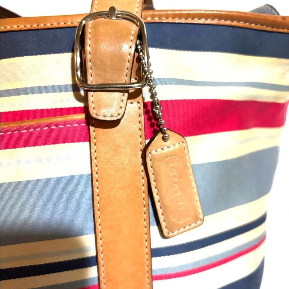 Coach Striped canvas/Leather Tote Bag